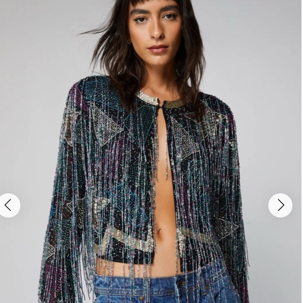 Sparkling Sequin and Beaded Cropped Jacket Blazer Nasty Gal DISCO party NYE M